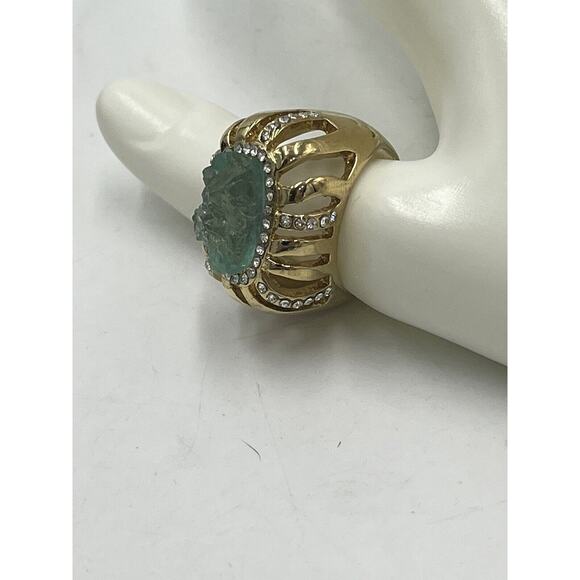 Kara Ross Goldtone Simulated Drusy & Crystal High Profile Gold Tone Ring Size 9 - Picture 7 of 12